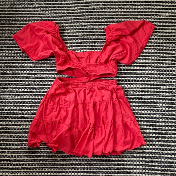 🌿Free People Womens Cross Of Sunlight Open Waist Red Mini Dress L - Picture 3 of 11